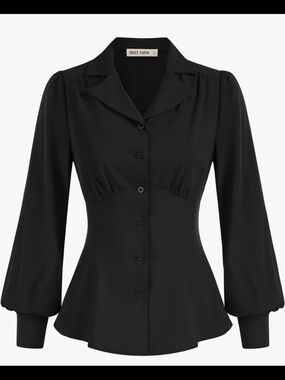 Grace Karin Top Shirt Blouse Black. Tailored & Feminine. Black. Size M (6-8).